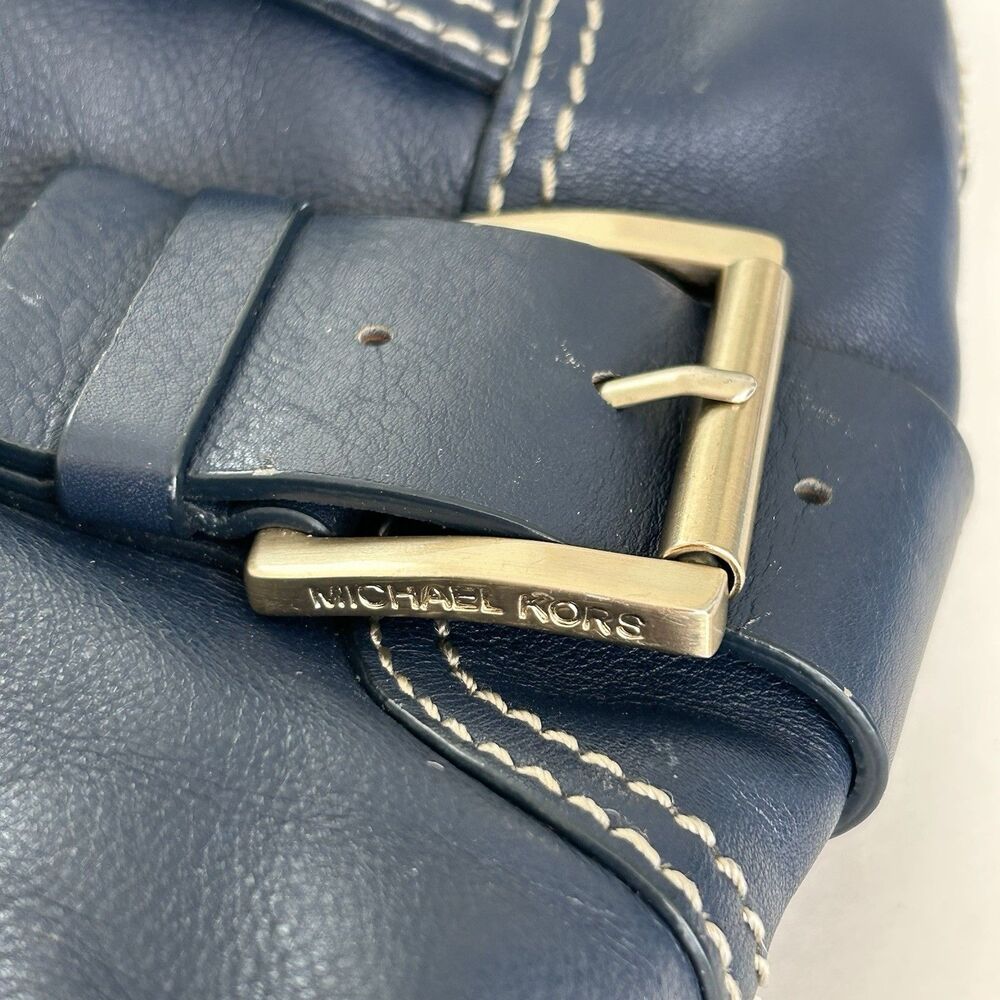 Michael Kors Y2K Purse Blue Leather Shoulder Bag Buckles Hobo Crescent - Picture 13 of 16